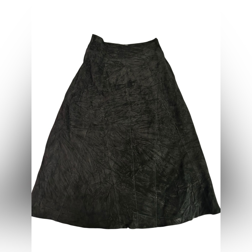 Vintage Valerie Stevens Black Leather Midi Skirt Size 4 Petite